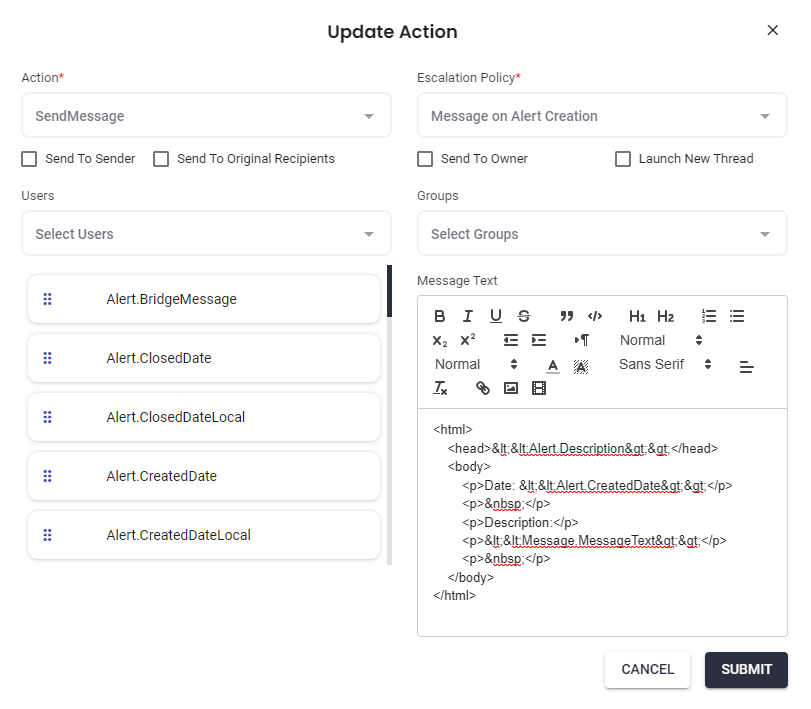 Send a message when a custom field is modified