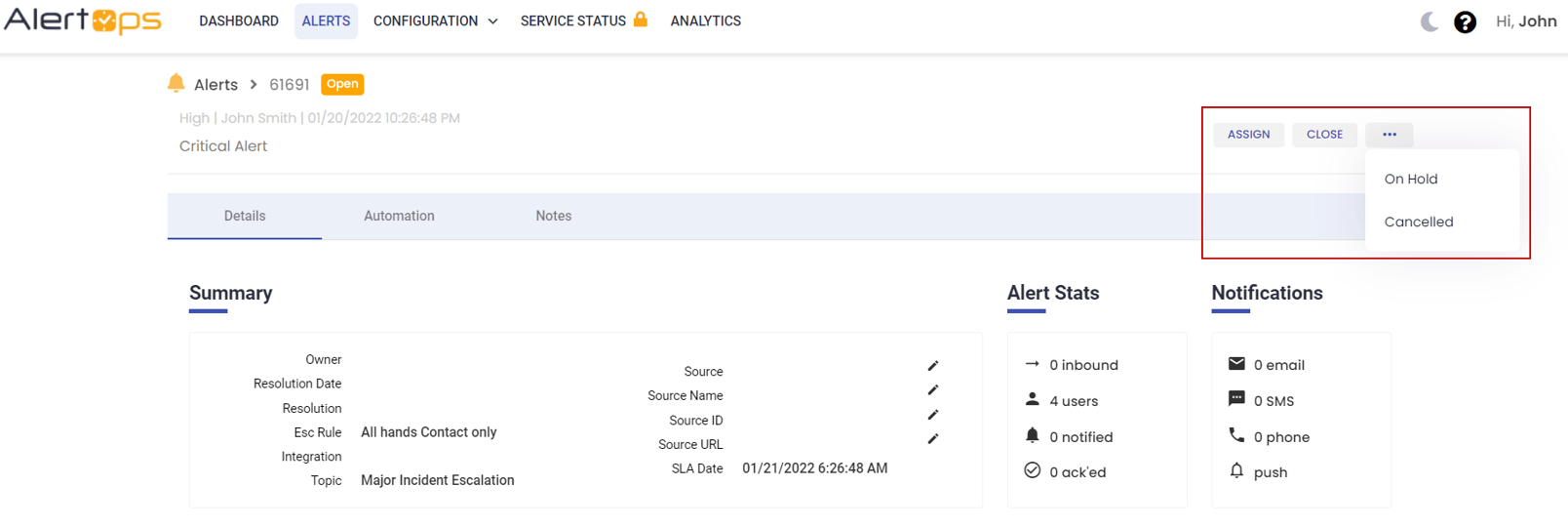 Alert Status and Response Actions