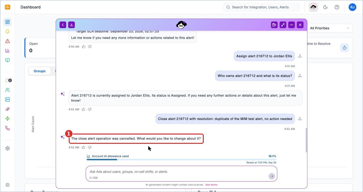 (1) Ada cancels the action and asks what to change
